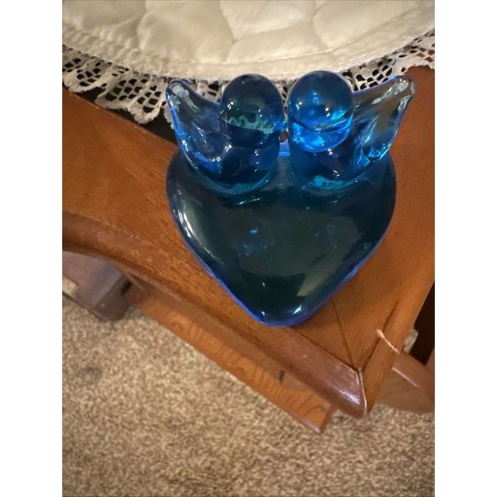 Vintage Glass Double Blue Bird of Happiness Figurine Signed Ron Ray 1995